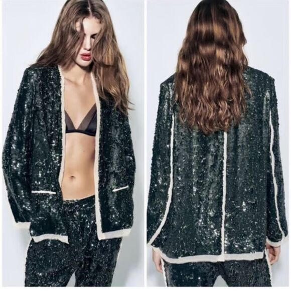 Zara Woman Collection Sequin Contrast Blazer and Pant Set NWOT/NWT - Picture 1 of 12